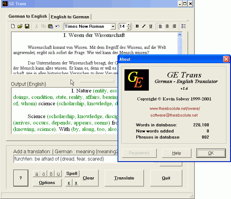 Picture of GETrans German to English translator